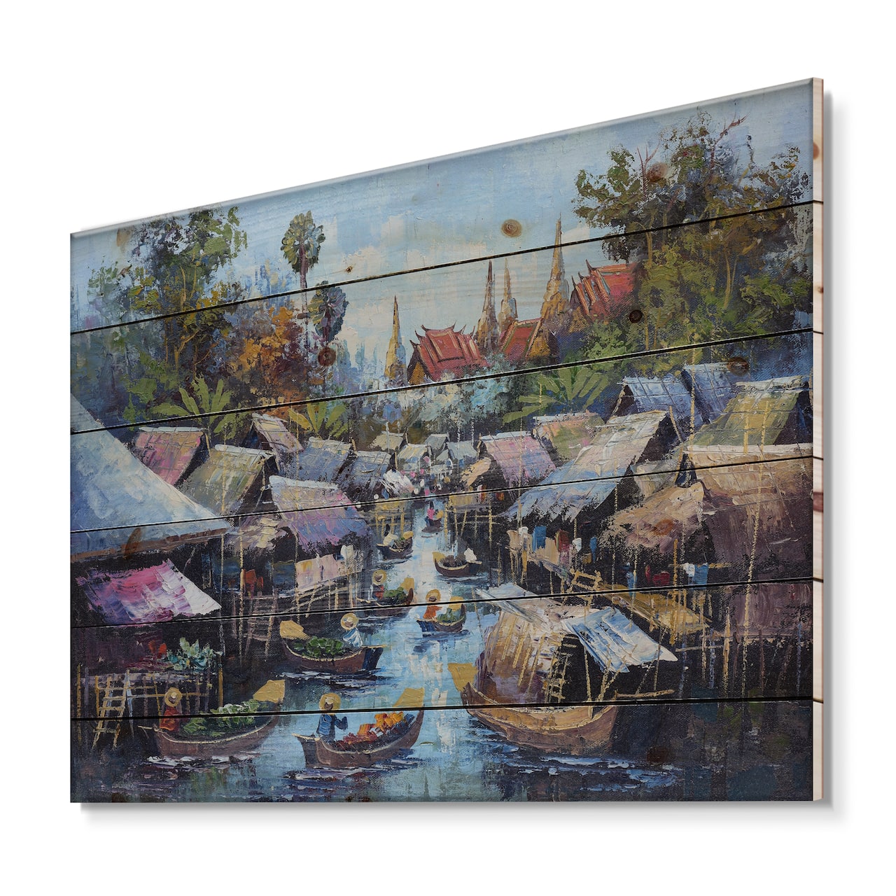 Designart - Vintage Waterside Life I - Traditional Print on Natural Pine Wood